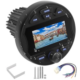 Boat Radio Marine Stereo Receiver,Waterproof Digital Multimedia MP5 Player, 3" LCD Display, Wireless Connection,No CD Player,AM/FM Tuner,AUX USB Preset EQ Subwoofer, for Car,Boat, ATV, Motorcycle, RV