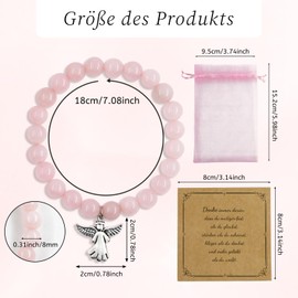 Rose Quartz Gemstone Bracelet, Pearl Bracelet with Guardian Angel, Courage Gift, Motivational Gifts for Women, Bracelets for Sister, Girlfriend, Friendship, Gift Ideas, Bracelet, Crystal, 1