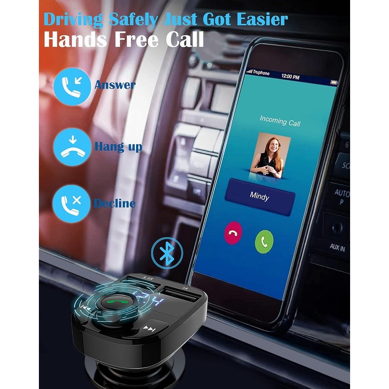 LIVERO Bluetooth FM Transmitter for Car, Bluetooth Car Music Adapter,