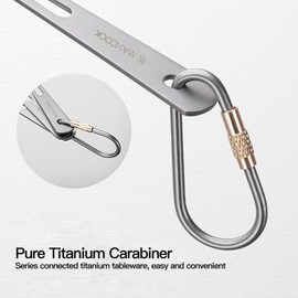 MAXCOOK 3 Stück Titanium Camping Utensilien Set, camping geschirr set,Tragbares Besteck mit Bergsteigerschnalle Titan Löffel Gabel Messer, Ultraleichtes Outdoor Besteck für Camping, Picknick,Abenteuer