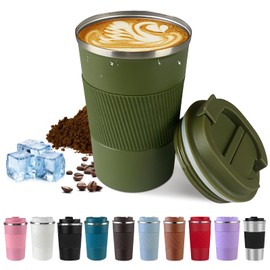 SPLMIFA Vacuum-Insulated Stainless Steel Travel Coffee Mug, Leak-Proof Reusable Coffee Cup with Lid - Keep Hot & Cold Drinks for Hours, Durable Thermos Tumbler for Men & Women (3rd-Green, 17OZ)