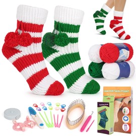Aeelike Christmas Stocking Loom Kit for Beginners, Oval Sock Knitting Loom Set with 4 Yarns, Step-by-Step Instructions, Pompom Maker for Adult, Easy Loom Kit for Starter, DIY Gifts