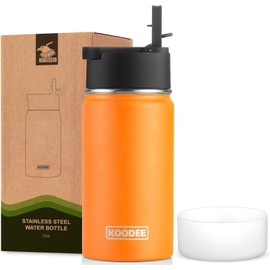 koodee Water Bottle with Straw-12 oz Stainless Steel Double Wall Vacuum Insulated Wide Mouth Flask Metal Sports Water Bottle BPA Free (Mango Yellow)