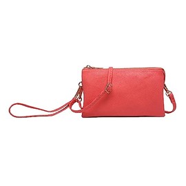 JEN & CO. Riley Vegan Leather Wristlet, Womens, Small Clutch, Adjustable, Detachable Strap, Convertible Crossbody, Shoulder Handbag, Purse - Coral Red