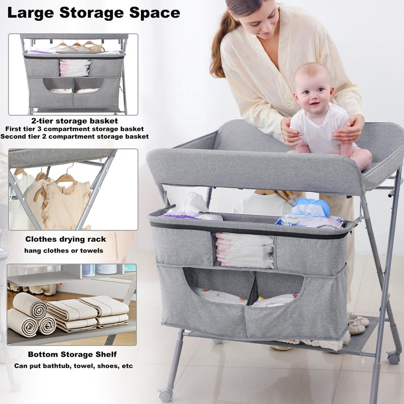 Portable Baby Changing Station with Adjustable Height - Foldable Diaper
