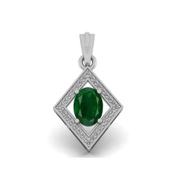 LMDPRAJAPATIS 2.25 Carat 6X8 MM Oval Shaped Natural Emerald/Panna Gemstone Silver Plated Pendant/Locket For Women And Men | May Birhtstone Necklace