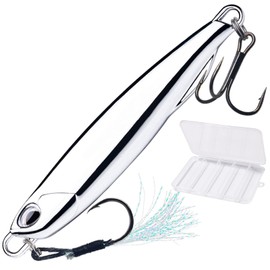 LURESMEOW Fishing Jigs Saltwater Fishing Lures with Assist Hook Treble Hook, Jigging Lures Slow Vertical Jigs, Fishing Jigs Saltwater for Bass Tuna Salmon Sailfish Trout Grouper Snapper, 5pcs with Box