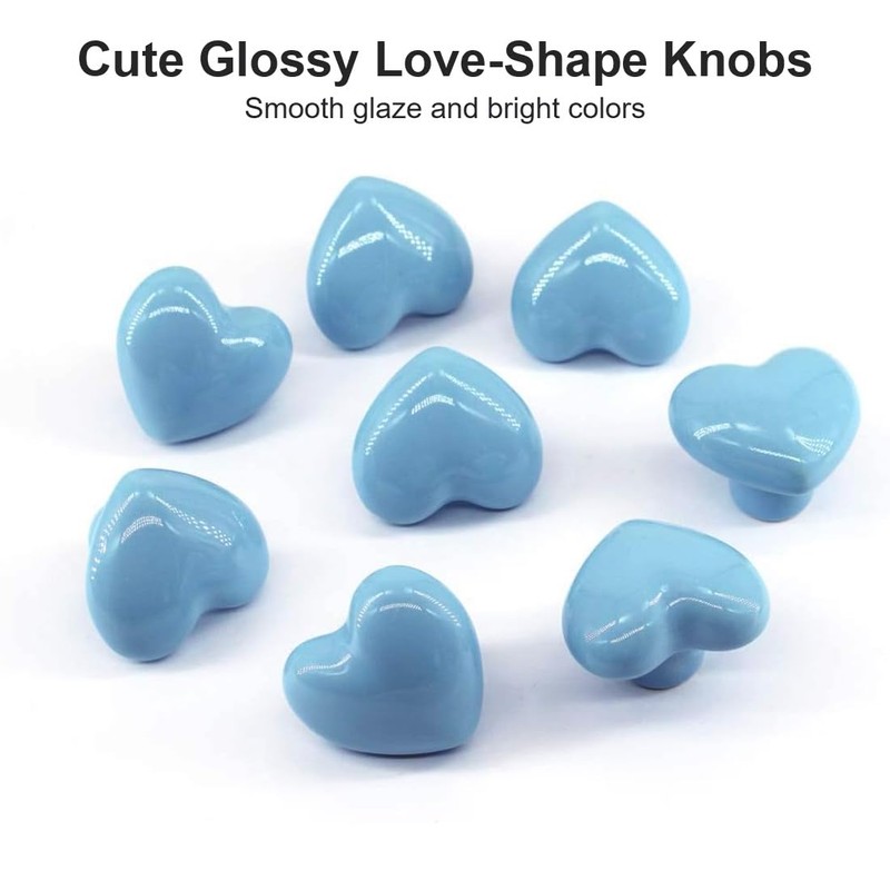 YOYEAH Pack of 6 Heart Shaped Ceramic Furniture Knobs, Colourful