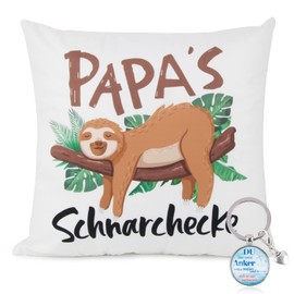 BETESSIN Papa Gifts Funny, Sloth Cushion Cover 45 x 45 cm, Papa's Snoring Corner Cushion Cover with Keyring - Original Gift for Dad for Birthday, Father's Day, Christmas etc.