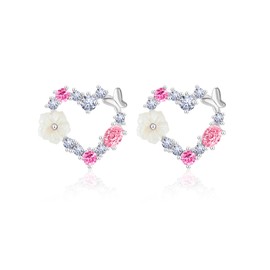 Mesovor Women's Gold Stud Earrings, 18 Carat Gold-Plated Girls Earrings with Pretty Butterfly Colourful Flowers Pearl for Parties, Weddings, Brass, Cubic Zirconia