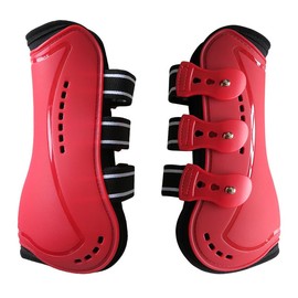 Merauno® Gaiters & Fetlock Caps, Set of 4 Gaiters, Horse Tendon Bandage with Robust Elastic, PU Shell, Neoprene Breathable Holes for Jumping, Riding, Events (S, Red)