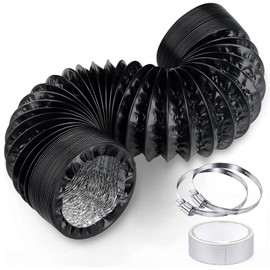 ShnminEU Exhaust Hose 100 mm Black Length 3 m Flexible PVC Aluminium Pipe Ventilation Hose with 2 Stainless Steel Hose Clips and 5 m Aluminium Foil Tape for Tumble Dryer Extractor Hood Mobile Air