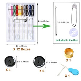 Y-Axis 12 Boxes Home and Travel Quick Fix Sewing Kit Pre Threaded Needle Kit, Each Box with 10 Pieces