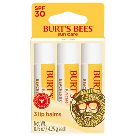 Burt's Bees Beaches and Cream Sun Care SPF 30 Lip Balm, Water-Resistant Lip Moisturizer, Nano-Free Zinc Oxide Formula, Natural Conditioning Lip Treatment, 3 Tubes, 0.15 oz