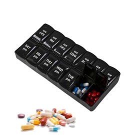 BPTRKOM Pill Box 7 Days 14 Grid Pill Box with Improved Open Design, BPA-Free Portable Pill Box for Medicines, Vitamins, Dietary Supplements etc. (with Braille Letter)