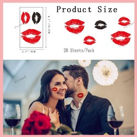 20 Sheets Valentine Lip Kiss Temporary Tattoo Lip Print Tattoo Stickers Red Black Kiss Waterproof Fake Tattoos for Adult Kids Valentine's Day Costume Accessories and Parties