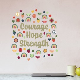 Paper Riot Co. Inspirational Wall Stickers "Hope Courage Strength" Positive Motivational Removable Adhesive Decals for Classroom Kids Room Nursery Bedroom Home Decor