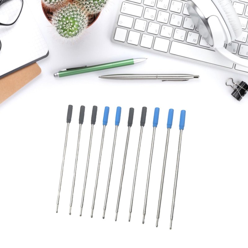 10PCS Metal Pen Refills - Blue and Black 115mm Replacement