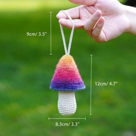 Eghver Small Lipstick Pouch for Purse Lip Balm Lanyard Chapstick Holder Keychain Handmade Crochet Mushroom Bag, Rainbow, Small