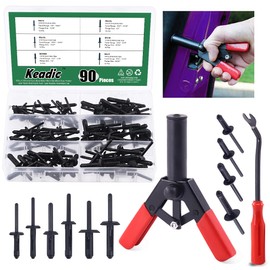 Keadic 92 Pcs 6 Sizes Plastic Rivet Assortment Kit with Poly Rivet Gun and Free Rivet Puller Remover for Automotive and More