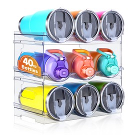 IROONN Water Bottle Organizer for Cabinet, Large Compartment Stackable Water Bottle Storage, 3 Tier Water Bottle Holder for Kitchen Pantry, Fridge, Plastic Wine Rack Tumbler Travel Cups Holders