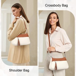 Over Earth Leather Handbags for Women Small Hobo Shoulder Bag Ladies Crossbody Purse(O111-2E Beige/Brown)