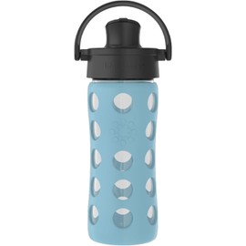 Lifefactory 12-Ounce Glass Water Bottle with Active Flip Cap and Protective Silicone Sleeve, Denim