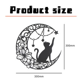 30 cm Metal Wall Art Wall Decoration Silhouette Art (Cat Picks Stars on the Moon), Black Wall Decoration Hanging, Modern Wall Art Cut-Out Wall Decoration for Indoor Outdoor Garden Home Decoration