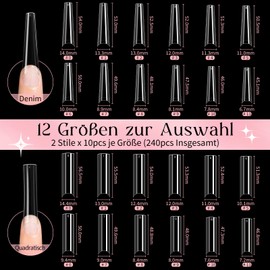 Kiiwah Pack of 240 XXXL Nail Tips, Extra Long, 2 Styles, Clear False Nail Tips, Nail Extension Tips for Gel Nails, Acrylic Artificial Nail Tips for Nail Studios, DIY