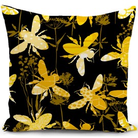 HUASHUZI Cushion Cover 40 x 40 cm Bee Black Yellow Cushion Decoration Gifts for Sofa Cushion Mustard Yellow Cushion Covers Decorative Cushion Cover Sofa Garden Furniture Balcony Living Room Decorative