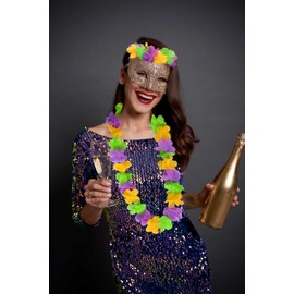 52Pcs Mardi Gras Leis Hawaiian Throws Decorations - Flower Necklaces Headbands Bulk for Parade Party Favors Supplies