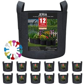 JERIA 12-Pack 25 Gallon, Vegetable/Flower/Plant Grow Bags, Aeration Fabric Pots with Handles (Black), Come with 12 Pcs Plant Labels