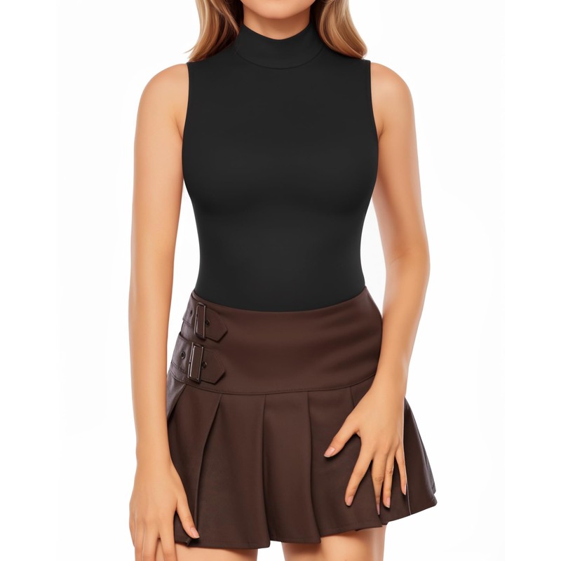 MANGOPOP - Body sin mangas para mujer, con cuello de