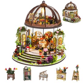 DIY Miniature House Kit,Mini Green Garden House Building kit with Furnitures & LED,Tiny House Toy for Adults Teens Hobby,3D Wooden Room Arts Crafts,Christmas Decor Birthday Gifts for Family Friends