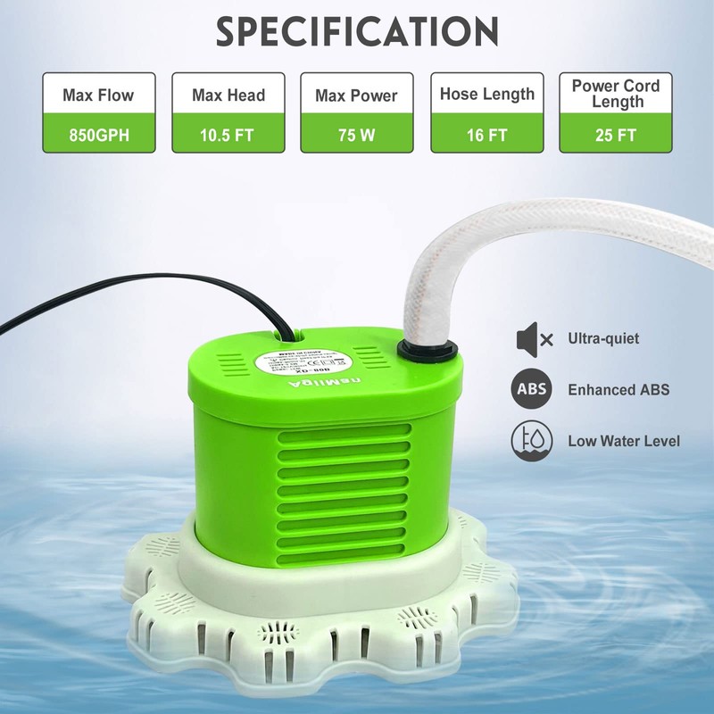 AgiiMan Pool Cover Pump Above Ground - 850 GPH Submersible