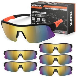 Safety Glasses for Men Women, ANSI Z87.1 Safety Glasses with UV Protection, Impact Resistant Tinted Safety Sunglasses with Rubber Non-slip Leg, Protective Eyewear Construction Sport (6Pack Colorful 2)