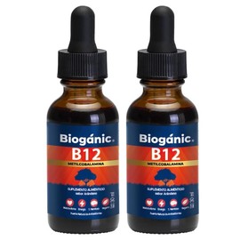 BIOGANIC - Suplemento Alimenticio Vitamina B12 Metilcobalamina Líquida Sublingual Sabor Arándano | Paquete de 2 de 30ml | Apta para Veganos