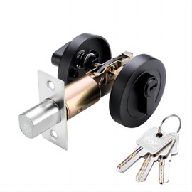 Qrity 1 PCS Deadbolt Door Lock, Round Single Cylinder Lock, Zinc Alloy Deadbolt Lock, Security Door Lock with Keys, Safe Locker Deadbolts Lockset for Exterior Door, Entrance Door, Passage Door