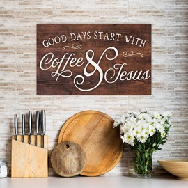 P. Graham Dunn Good Days Start with Coffee & Jesus Brown 17 x 10.5 Wood Pallet Wall Plaque Sign