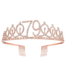 BRT Bearingshui 79th Birthday Sash and Tiara for Woman, Rose Gold Birthday Sash Crown 79 Fabulous Sash and Tiara for Woman, 79th Birthday Gifts for Happy 79th Birthday Party Favor Supplies