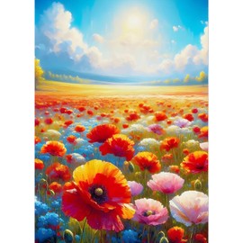QQYRHN 5D Sea of Flowers Diamond Painting Kit for Adults Beginners Poppy Diamond Art Kits Complete DIY Sunrise Diamond Embroidery Set Perfect for Relaxation and Decoration 30 x 40 cm