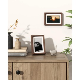 RICHFOCUS 4x6 Picture Frame USA-Sourced Natural Walnut Solid Wood Photo Frame Handcrafted Rounded Corner Wooden Frame with Real Glass Display Photos 3x5 with Mat or 4x6 Without Mat