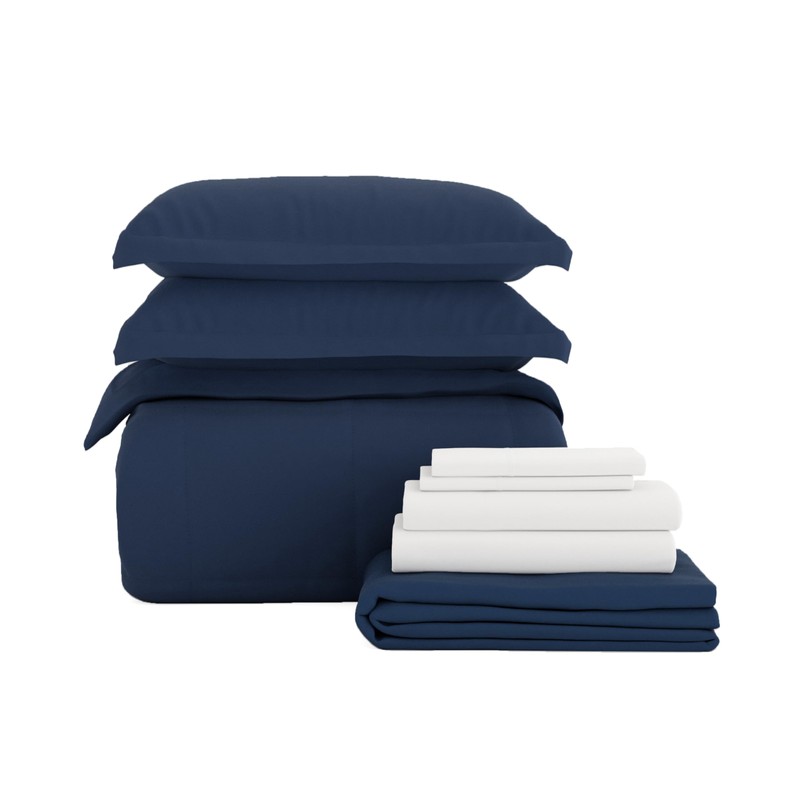 Merit Linens 8-Piece Down-Alternative Comforter Set - Twin Navy
