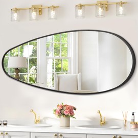JJUUYOU Irregular Wall Mirror Asymmetrical Bathroom Mirrors for Wall Black Aluminum Alloy Vanity Mirror Metal Framed Mirrors Horizontal or Vertical Hanging for Bedroom Living Room 39" X 18"