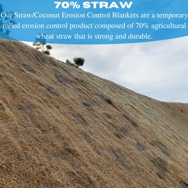 VBS - Erosion Control Blanket - Straw/Coconut Erosion Control Blanket, Coconut Garden and Landscape Cover, Erosion Control Blanket, Erosion Control, Mulch, Slope Stabilizer (6' x 112.5'), VBSSTRO1