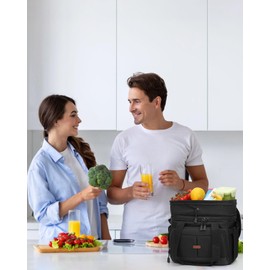 Pritent Lunch Box For Men Women Double Deck Insulated Lunch Bag For Men Woman Leakproof Expandable Cooler Bag with Adjustable Shoulder Strap for Work Picnic School(Black,Medium)