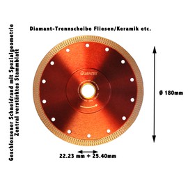 QUANTEX Diamond Cutting Disc, 180 x 22.23 mm, for Ceramic and Tiles, Extra Thin