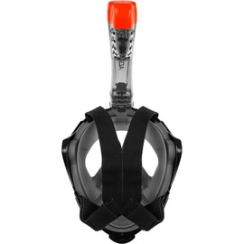 Aqua Speed Drift Adult 180° Panorama Full Face Snorkel Mask + Microfibre Towel Diving Mask with Snorkel Foldable Holder for Action Camera, Sizes: S - M, Colours: Black