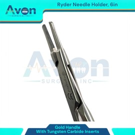 TC Ryder Needle Driver with Gold Ratchet Handle, 6in, Needle Holder - Veterinary, Dental, Autoclave-Safe German Stainless Steel