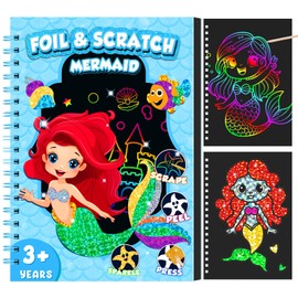 homicozy Art & Craft Activity for Kids - Foil Fun Mermaids & Scratch Art Book 2-in-1, No Mess Art Crafts for Girls,DIY Creative Activity Kit,Gifts for Girls Ages 4, 5, 6, 7, 8, 9, Travel Toys